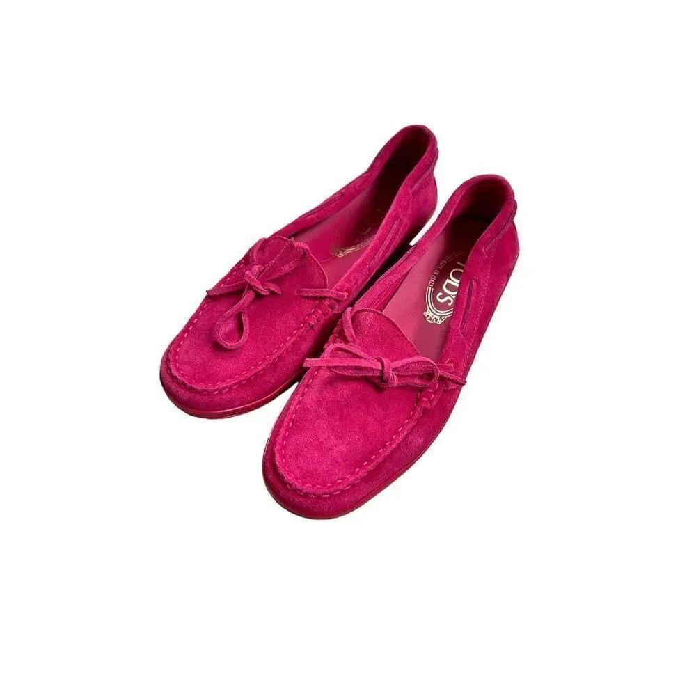 Tod's Suede Bow Tie Slip-On Loafers Women's Fuchsia Pink Size 37